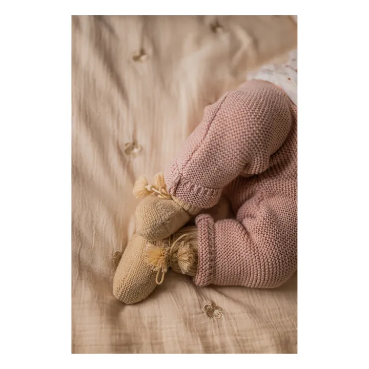 Chaussons en tricot et pochon brodé | Beige- Image produit n°4