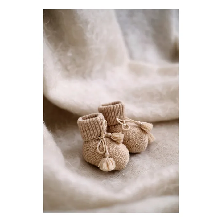 Chaussons en tricot et pochon brodé | Beige- Image produit n°3