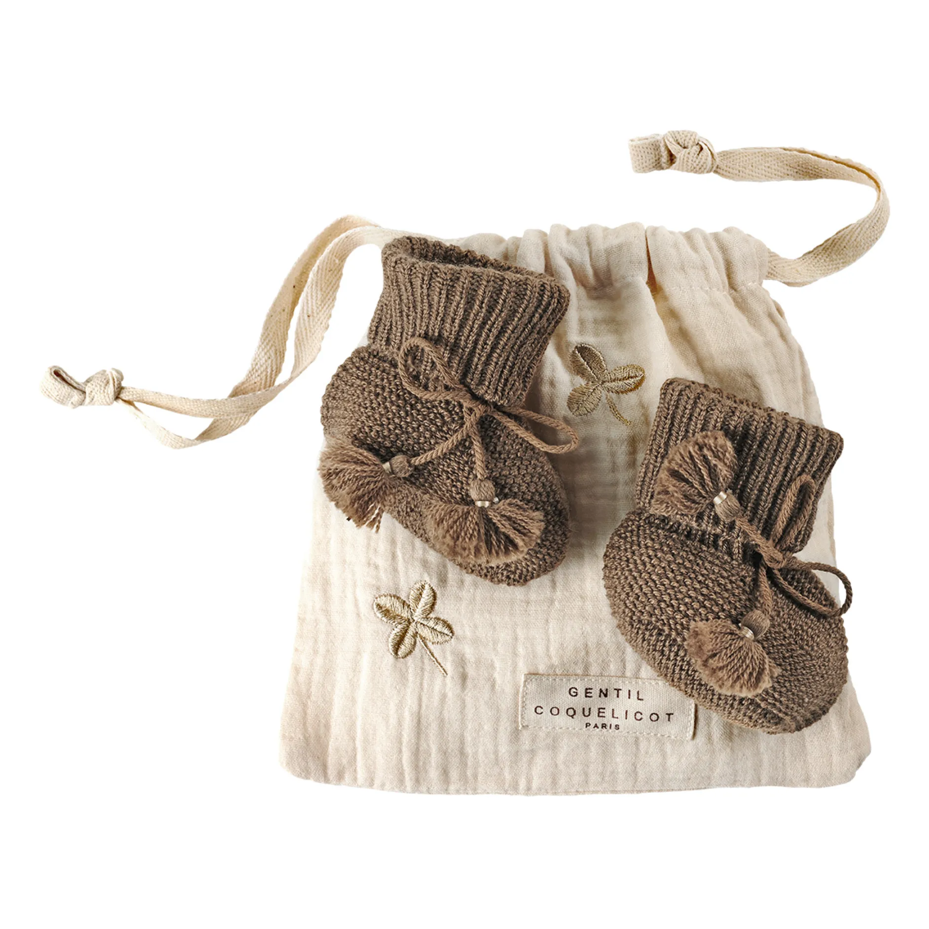 Gentil Coquelicot - Chaussons en tricot et pochon brodé (Gentil Coquelicot) - Image 1