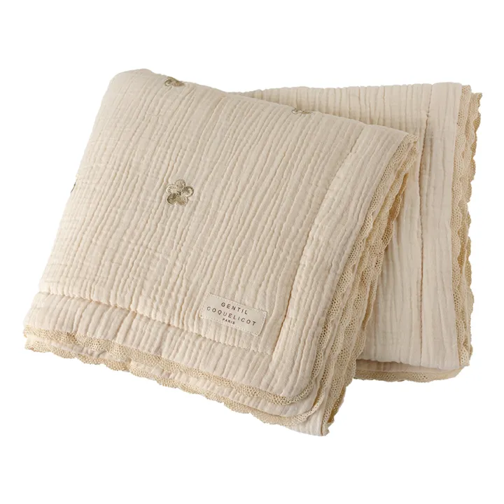 Embroidered Flower Cotton Muslin Quilted Blanket- Product image n°0