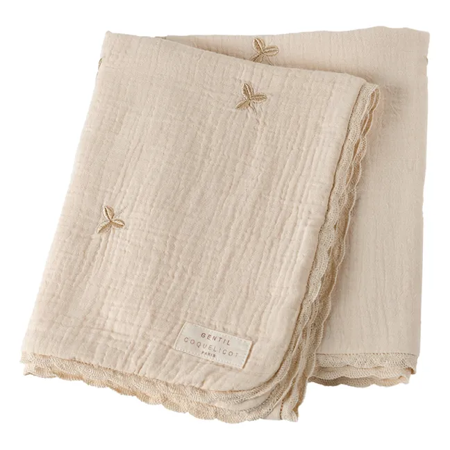 Embroidered Clover Cotton Muslin Blanket