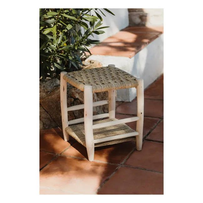 Palm Leaf and Raw Wood Bedside Table