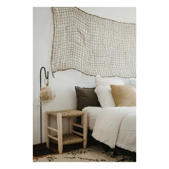 Palm Leaf and Raw Wood Bedside Table