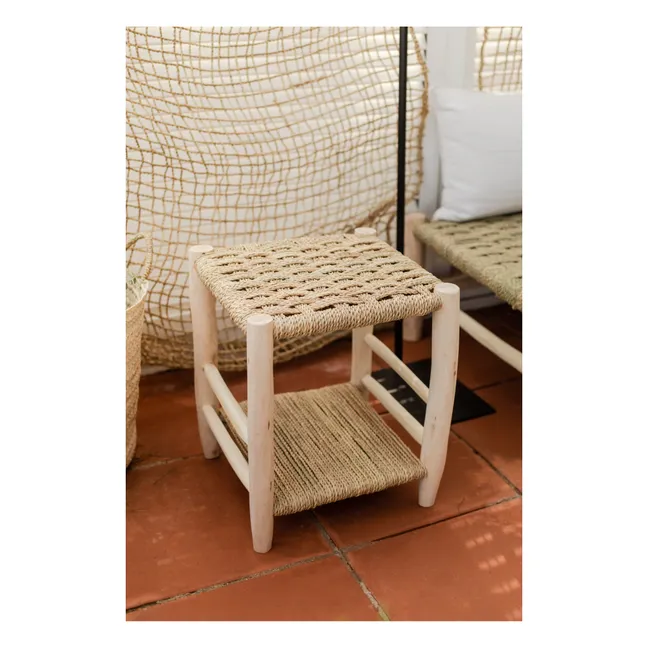 Palm Leaf and Raw Wood Bedside Table