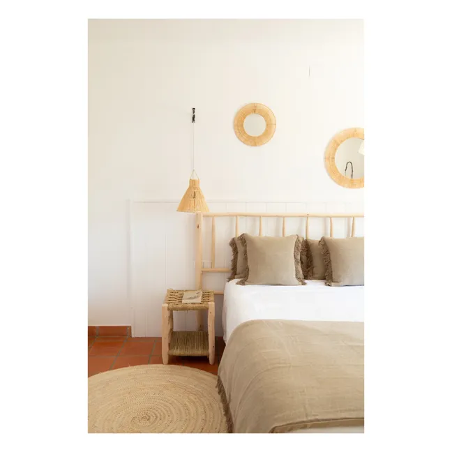 Palm Leaf and Raw Wood Bedside Table
