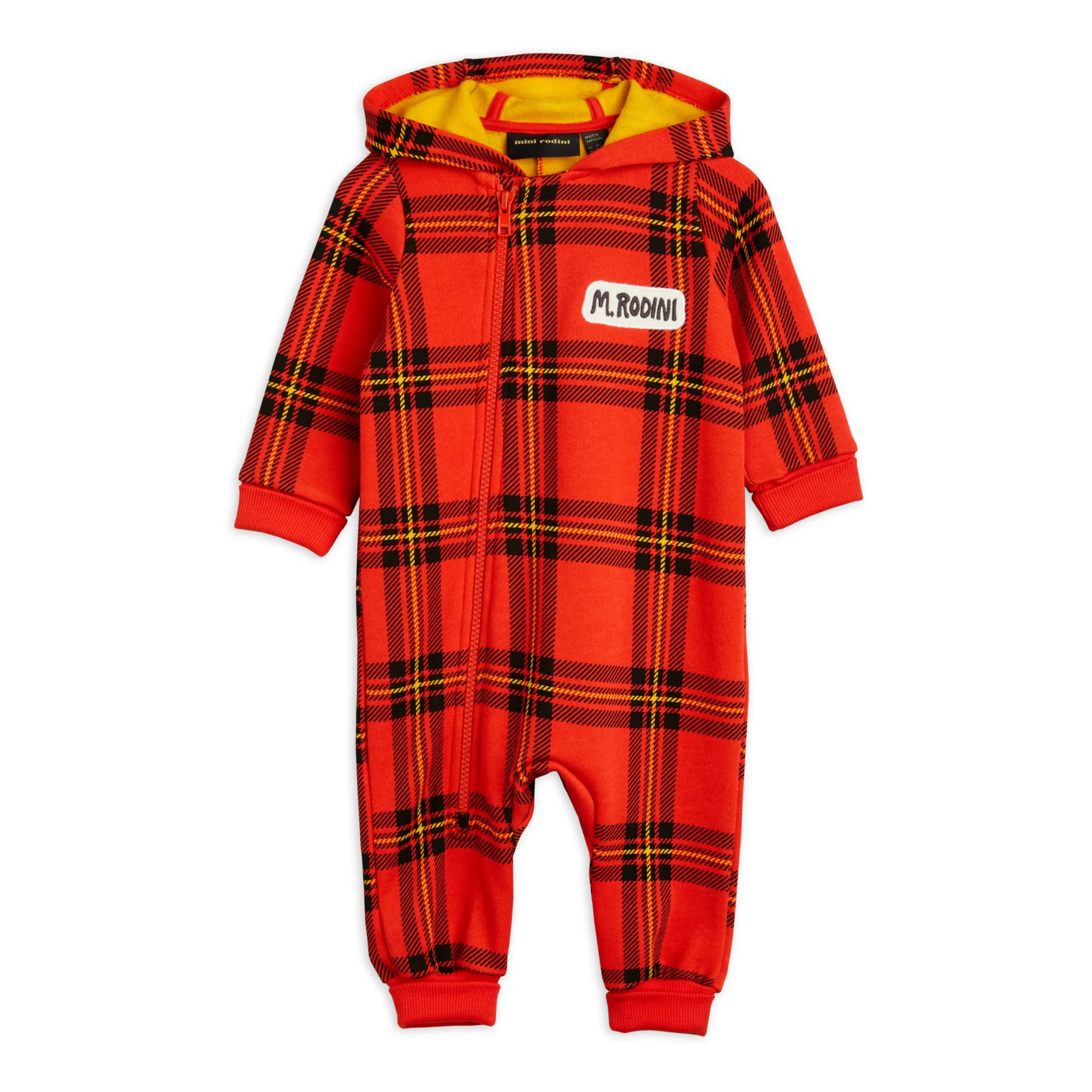 Mini Rodini Red Checked Organic Fleece Hooded Jumpsuit