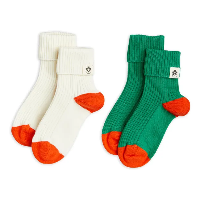 Juego de 2 pares de calcetines bicolores de algodón orgánico | Verde