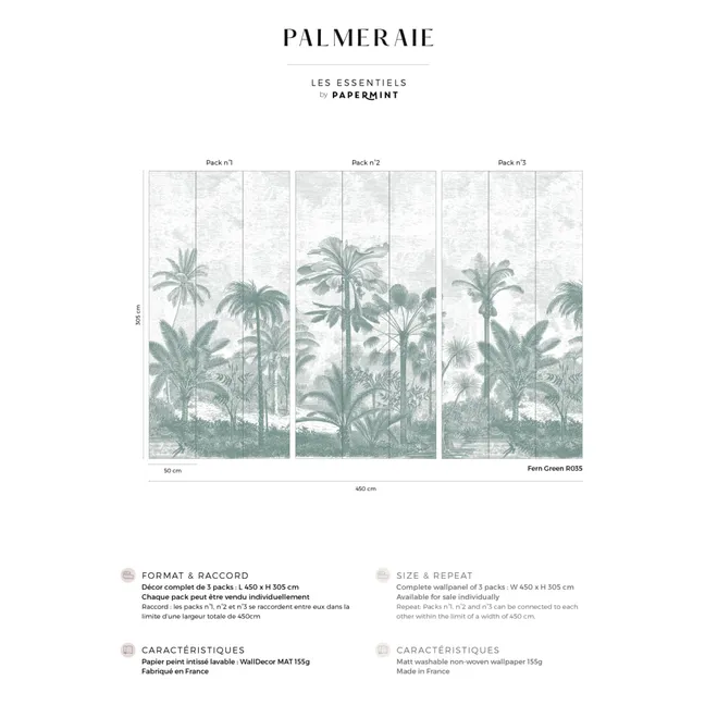 Palm Tree Wallpaper Pack 1 - Set of 3 Panels | Green