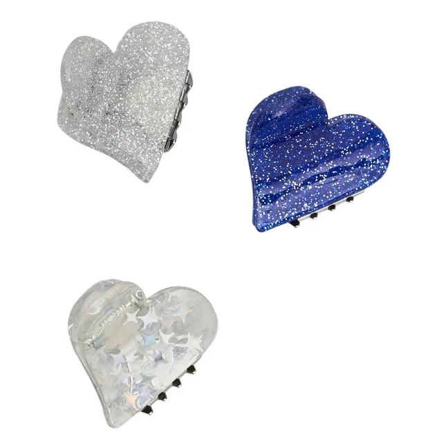 3er-Set Haarklammern Mini Heart | Blau