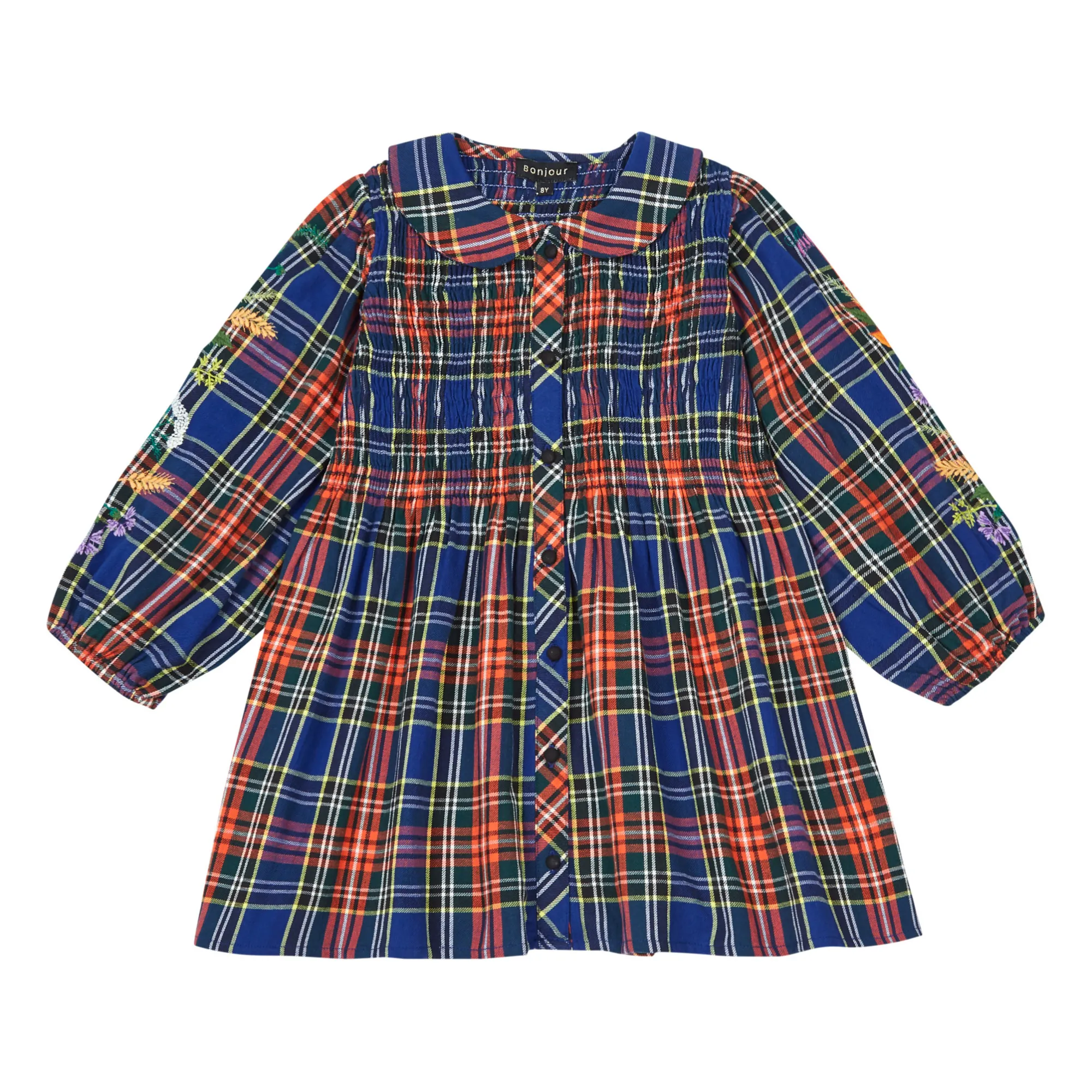 Bonjour Blue Hand Embroidered Checkered Blouse