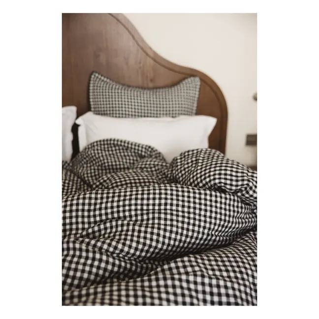 Bettdeckenbezug aus gewaschenem Leinen Vichy | Schwarz