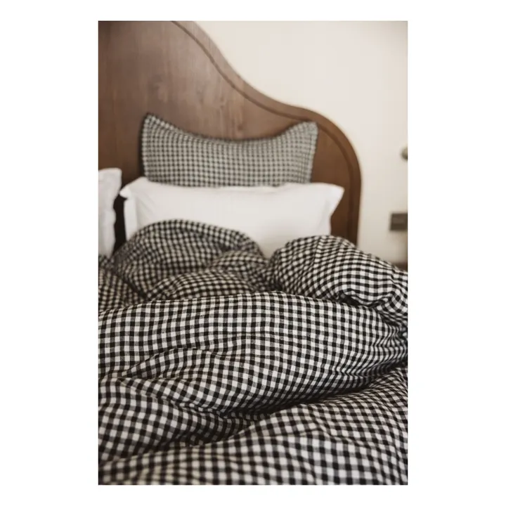 Bettdeckenbezug aus gewaschenem Leinen Vichy | Schwarz- Produktbild Nr. 2