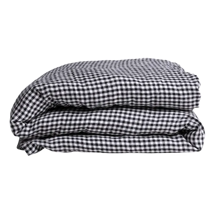 Bettdeckenbezug aus gewaschenem Leinen Vichy | Schwarz- Produktbild Nr. 0