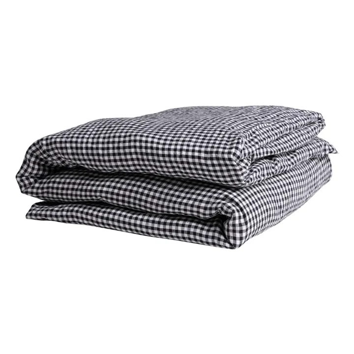 Bettdeckenbezug aus gewaschenem Leinen Vichy | Schwarz- Produktbild Nr. 3