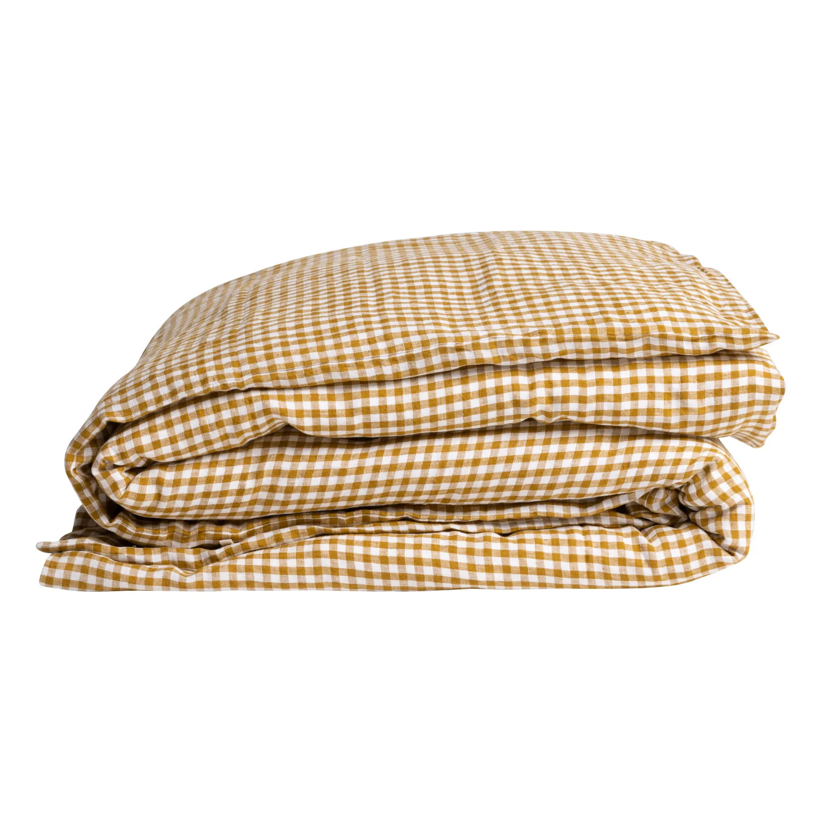 Gabrielle Paris Yellow Curry Colour Gingham Washed Linen Duvet Cover