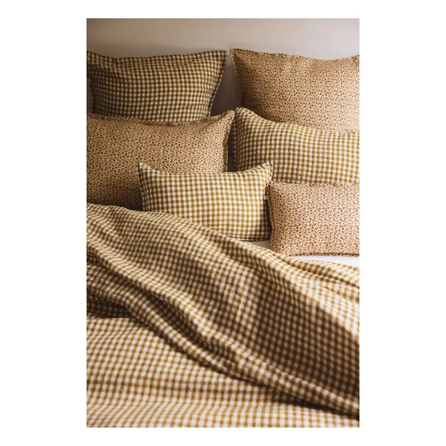Gingham Washed Linen Pillowcase | Yellow Curry colour