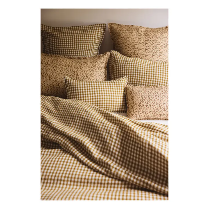 Funda de almohada de lino lavado Vichy | Curry- Imagen del producto n°1