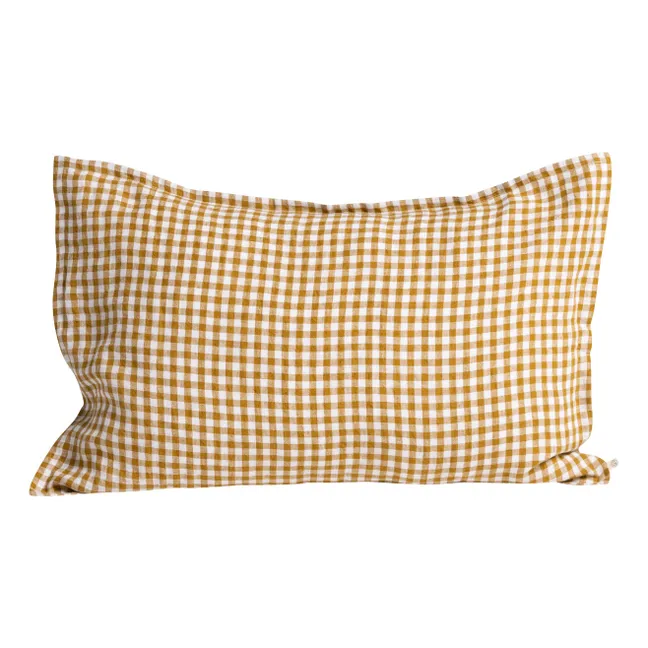 Gingham Washed Linen Pillowcase | Yellow Curry colour