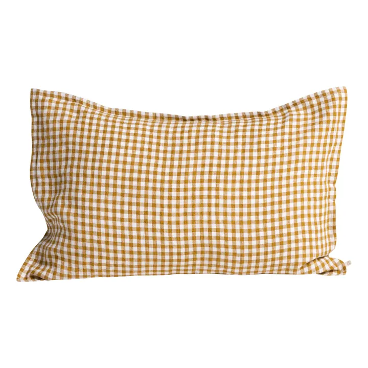 Funda de almohada de lino lavado Vichy | Curry- Imagen del producto n°3