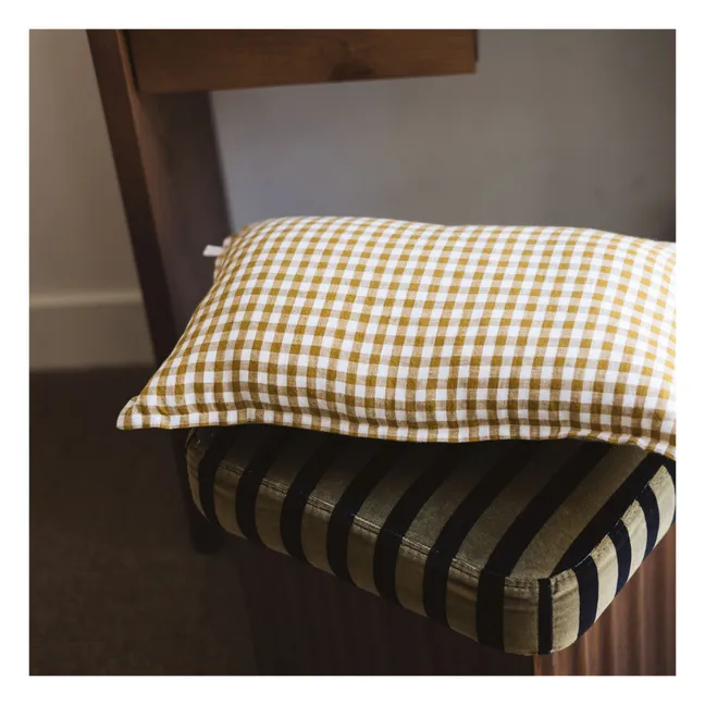 Gingham Washed Linen Pillowcase | Yellow Curry colour