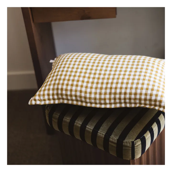 Funda de almohada de lino lavado Vichy | Curry- Imagen del producto n°5