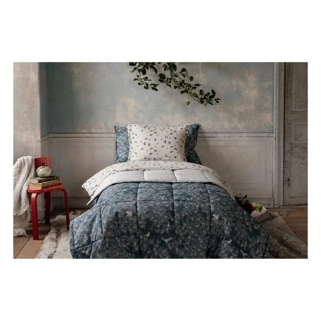 Fauna Cotton Percale Quilted Blanket | Blue