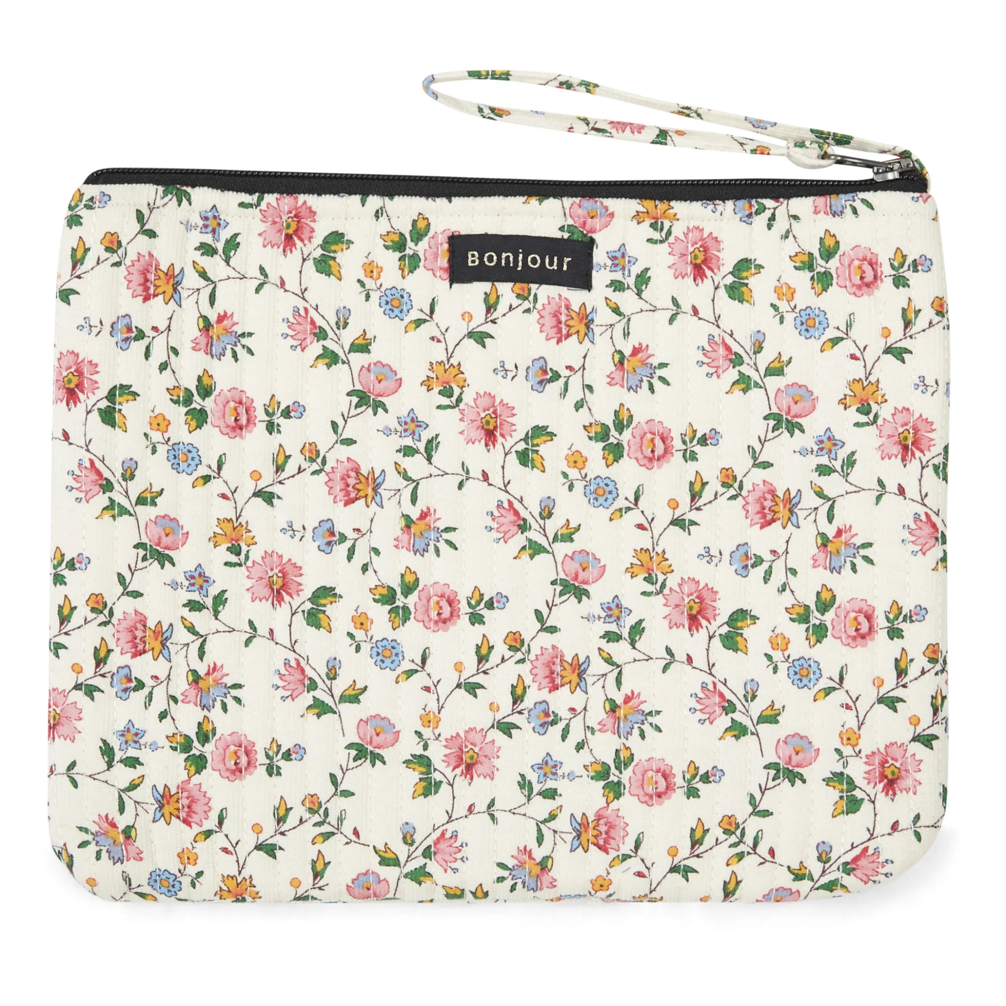 Bonjour Ecru Floral Corduroy Pouch