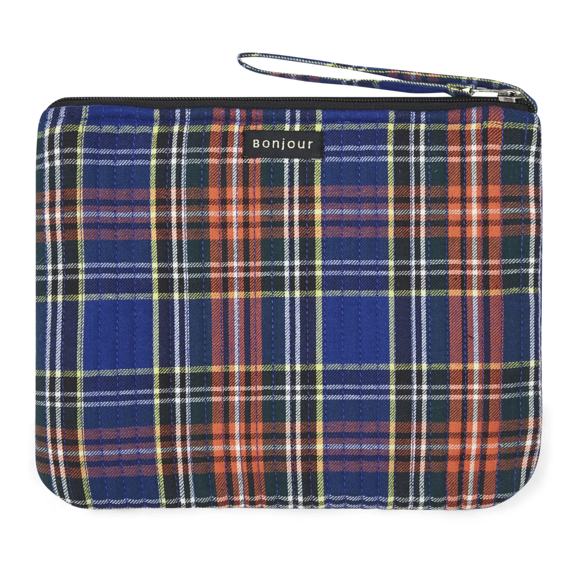 Bonjour Blue Checkered Pouch