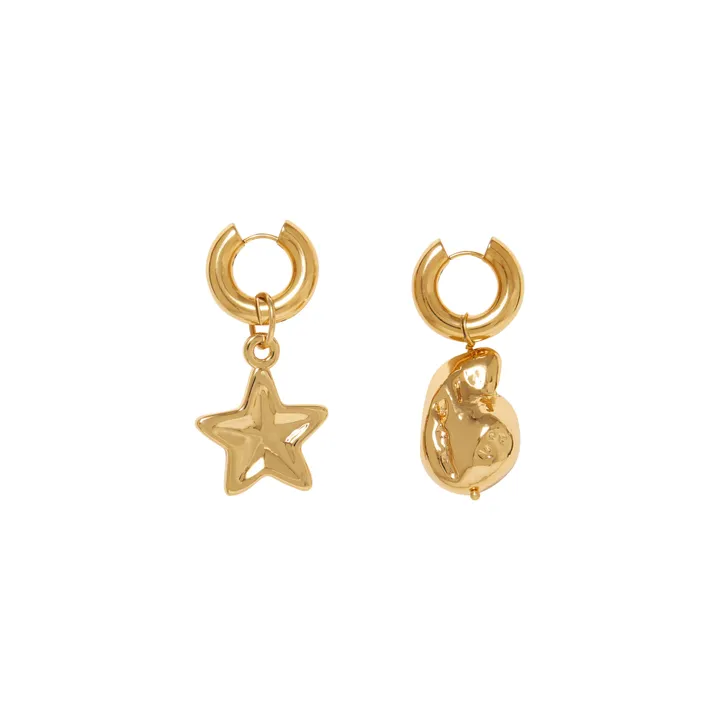 Baroque Pearl and Star Earrings | Gold- Product image n°0