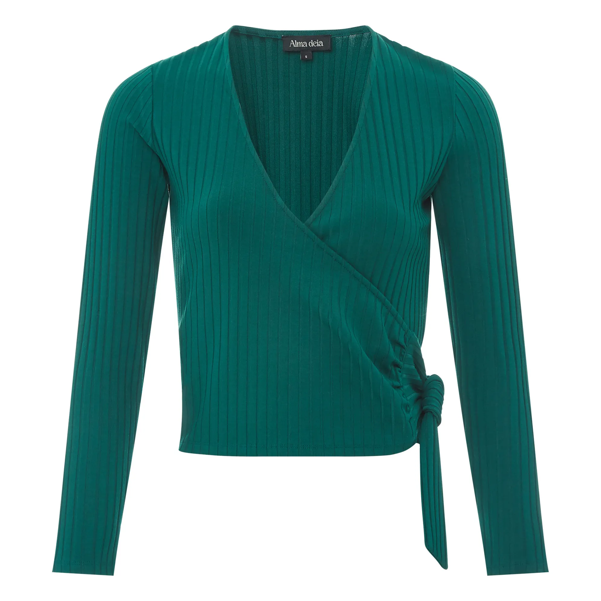 Alma Deia Emerald Green Ribbed Jersey Wrap Over Drape Top