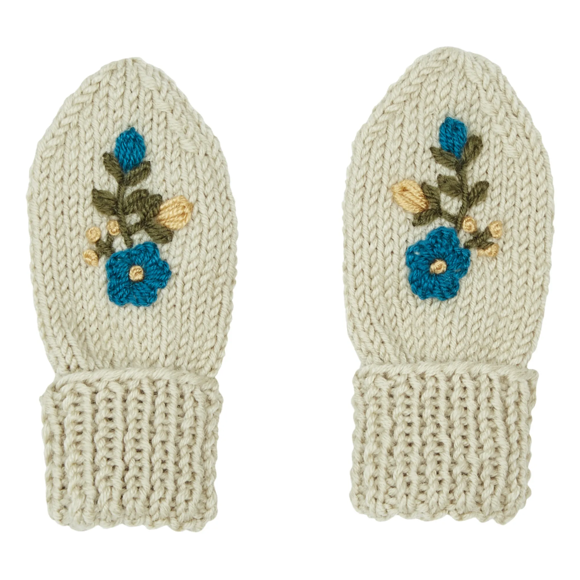 Rko Ecru Hand Embroidered Merino Mittens