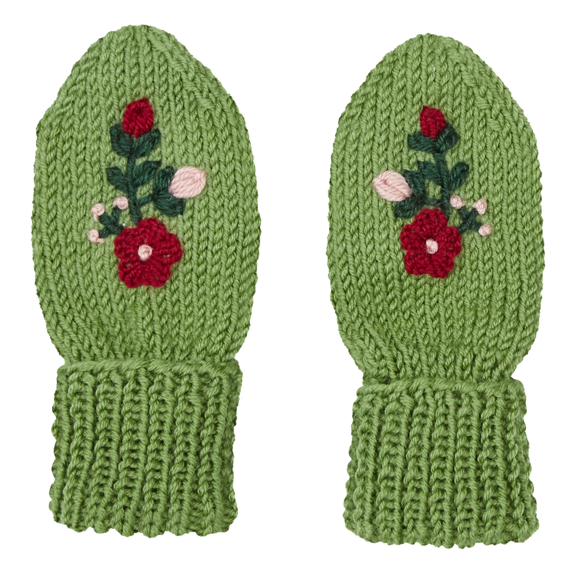 Rko Green Hand Embroidered Merino Mittens