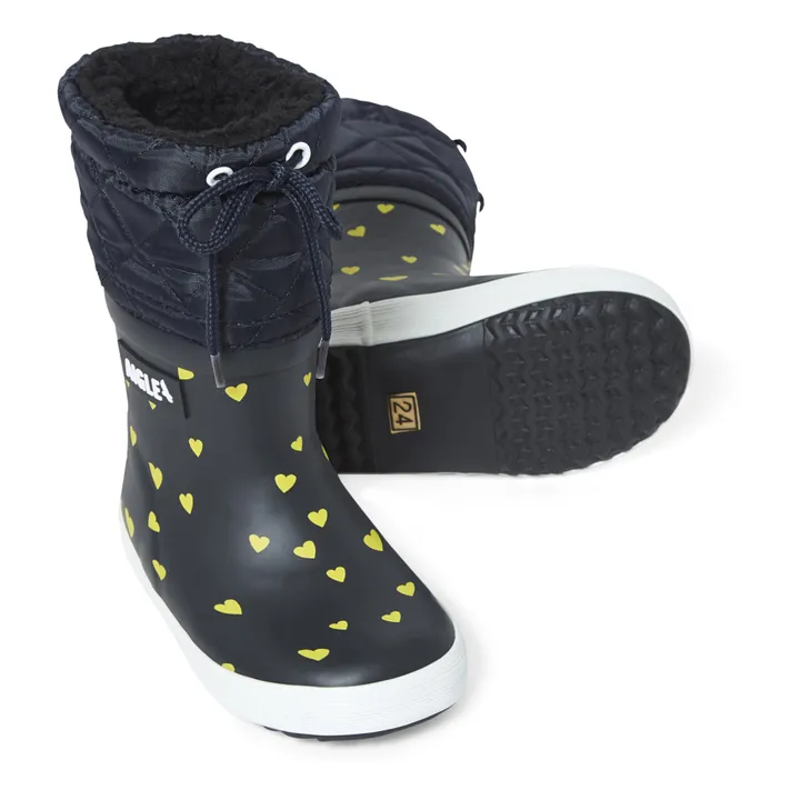 Giboulée Fur-Lined Heart Rain Boots | Black- Product image n°1