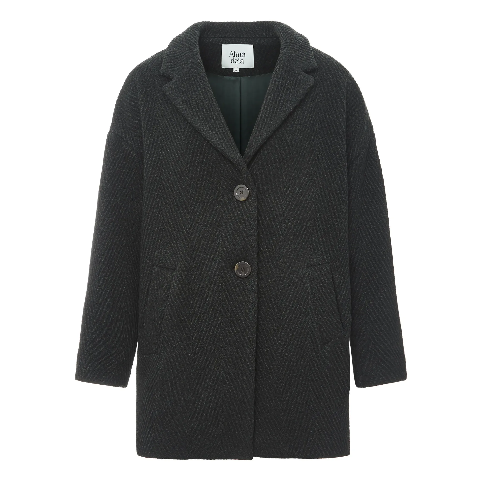 Alma Deia Green Recycled Wool Cropped Coat