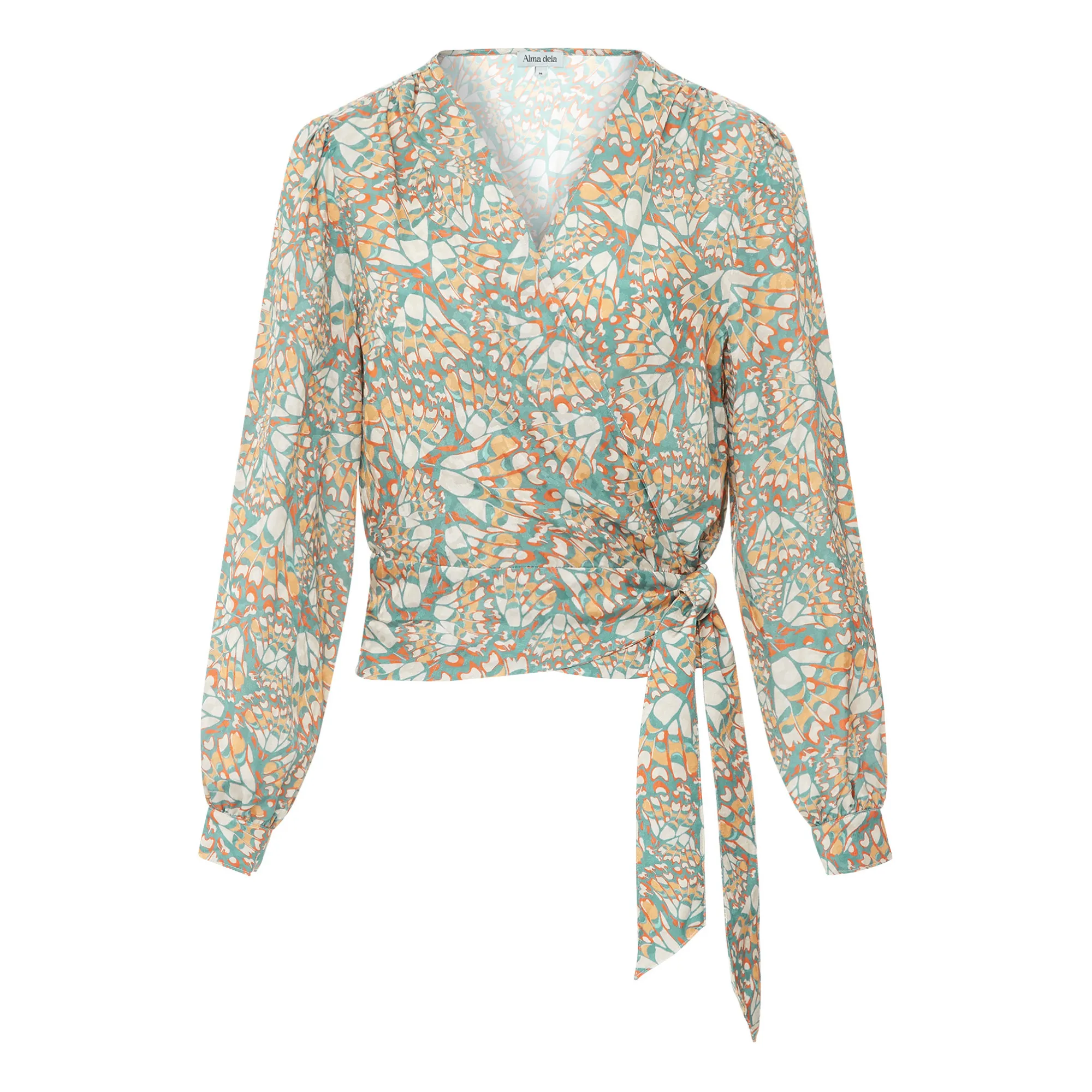 Alma Deia Verdigris Jacquard Wrap Over Blouse