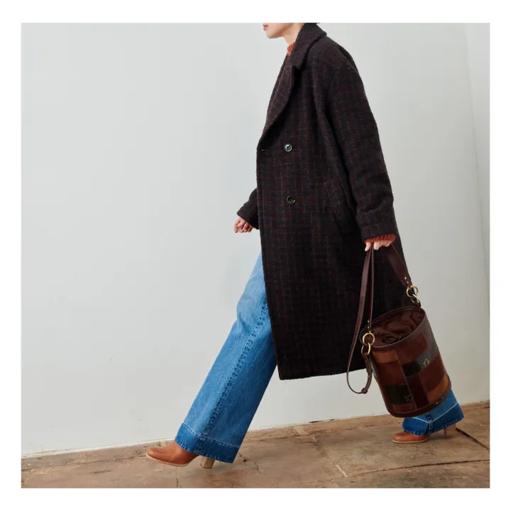 Silvana Cappotto lungo con cintura in lana Tile | Blu marino- Immagine del prodotto n°5