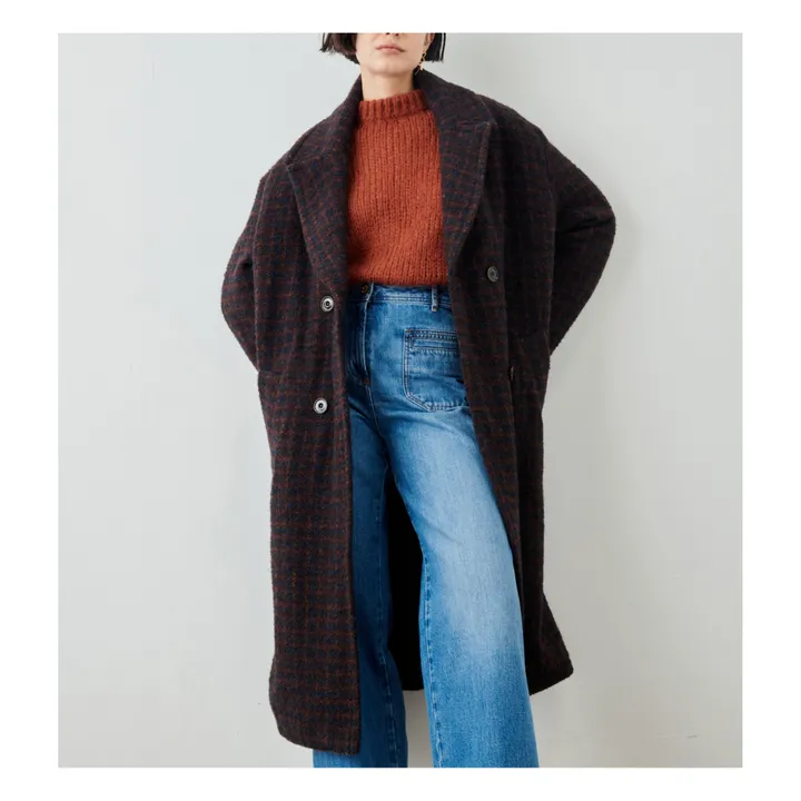 Silvana Cappotto lungo con cintura in lana Tile | Blu marino- Immagine del prodotto n°1