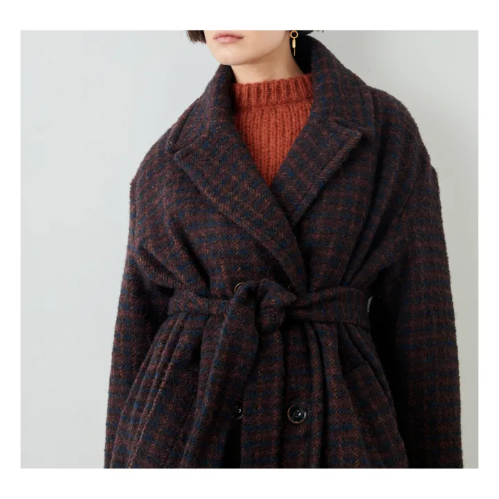 Silvana Cappotto lungo con cintura in lana Tile | Blu marino- Immagine del prodotto n°3