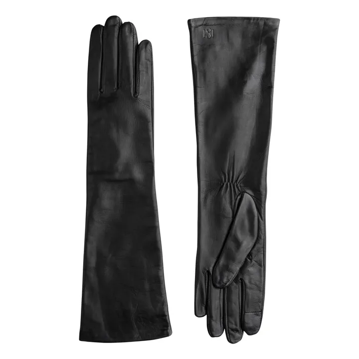 Essentials Long Cashmere Lined Leather Gloves | Black- Product image n°0