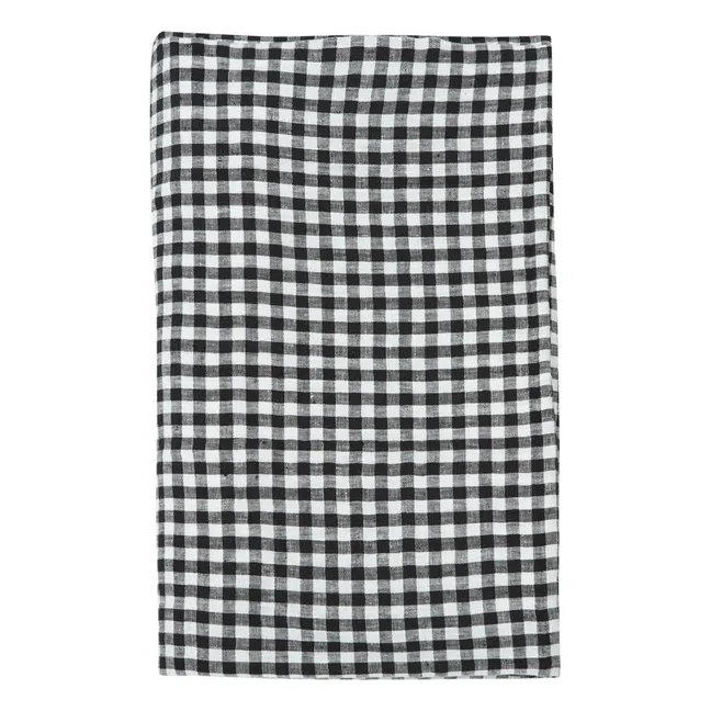 Gingham Washed Linen Tablecloth | Black