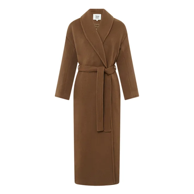 Virgin Wool Belted Coat | Taupe brown
