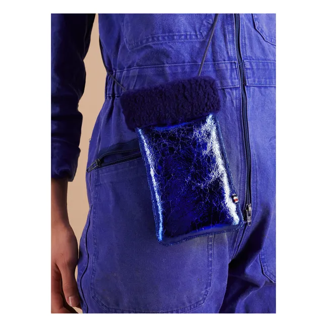 Funda para teléfono de piel de oveja merina metalizada - Colección Adulto - Francia | Azul Marino