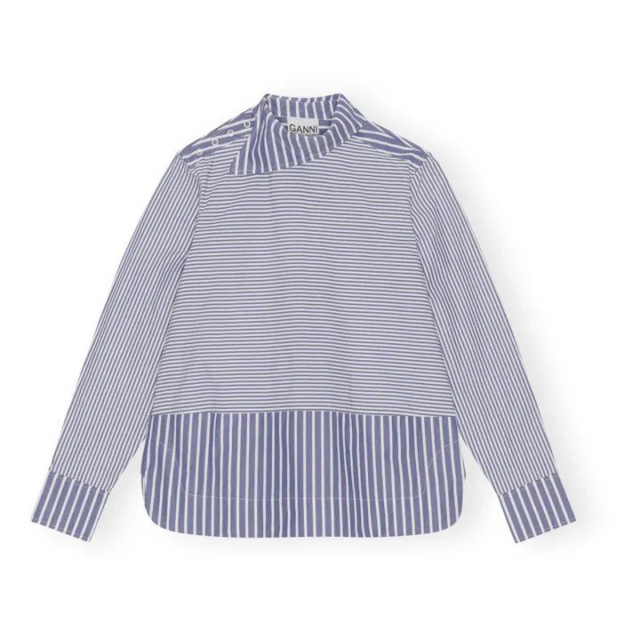 Camisa de algodón orgánico con cuello asimétrico a rayas | Azul Gris- Imagen del producto n°0