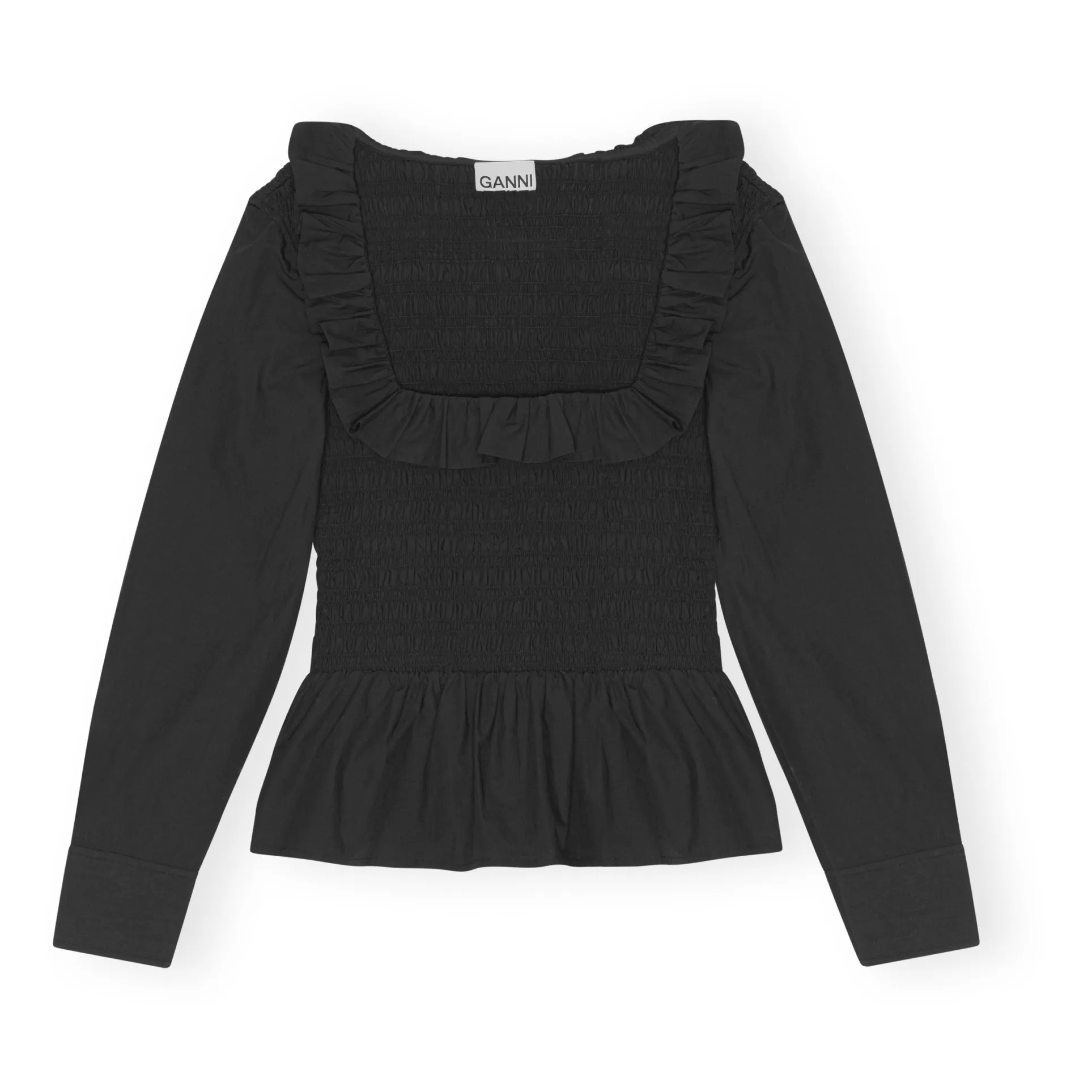 Ganni Black Smock Organic Cotton Blouse