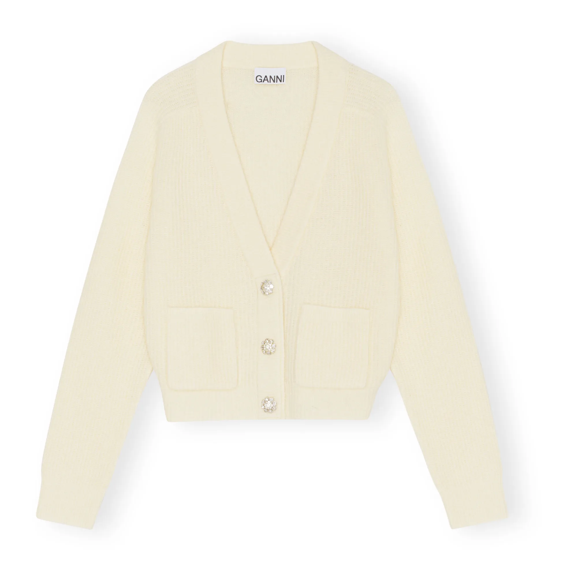 Ganni Cream Solid Alpaca And Merino Wool Cardigan