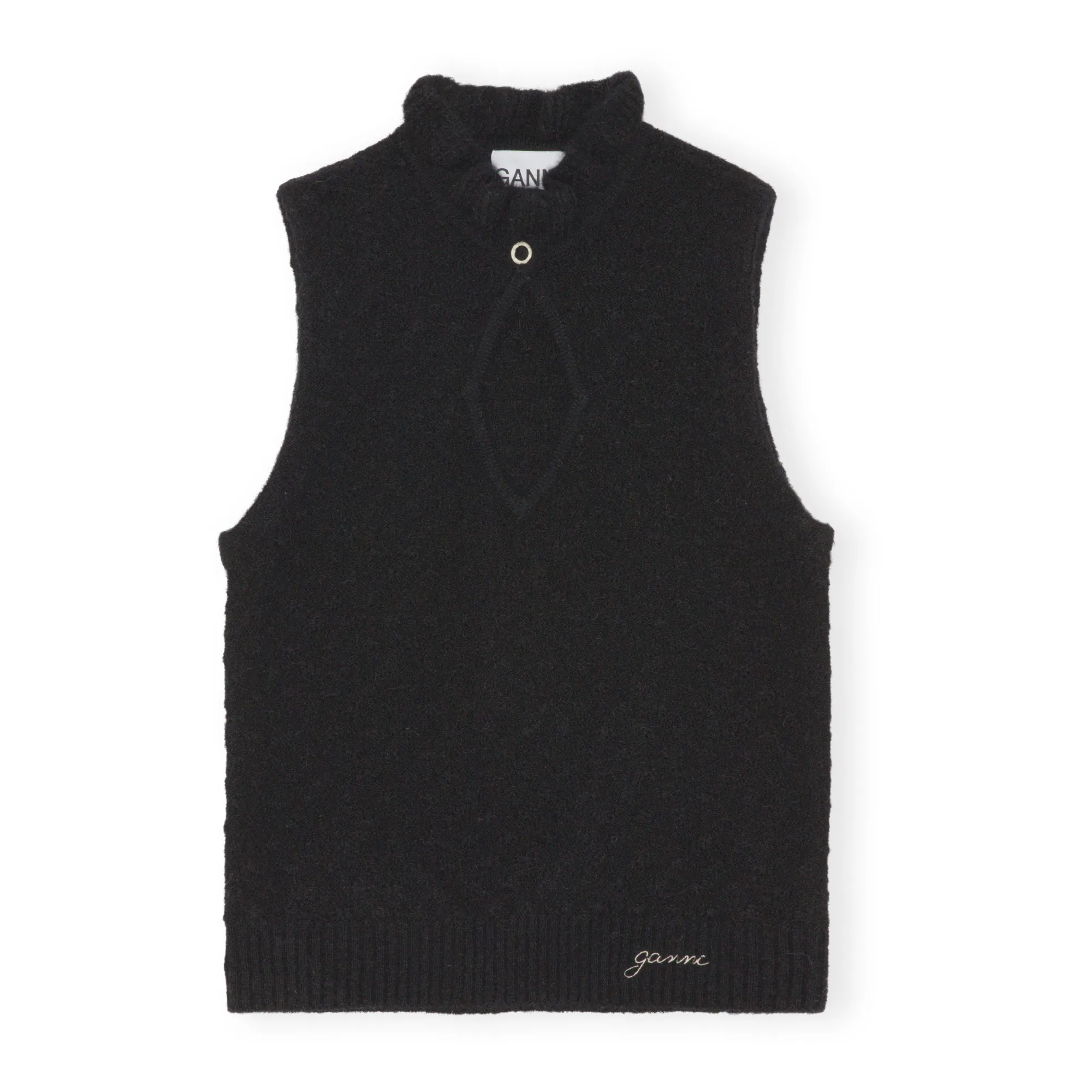 Ganni Black Alpaca And Merino Wool Vest