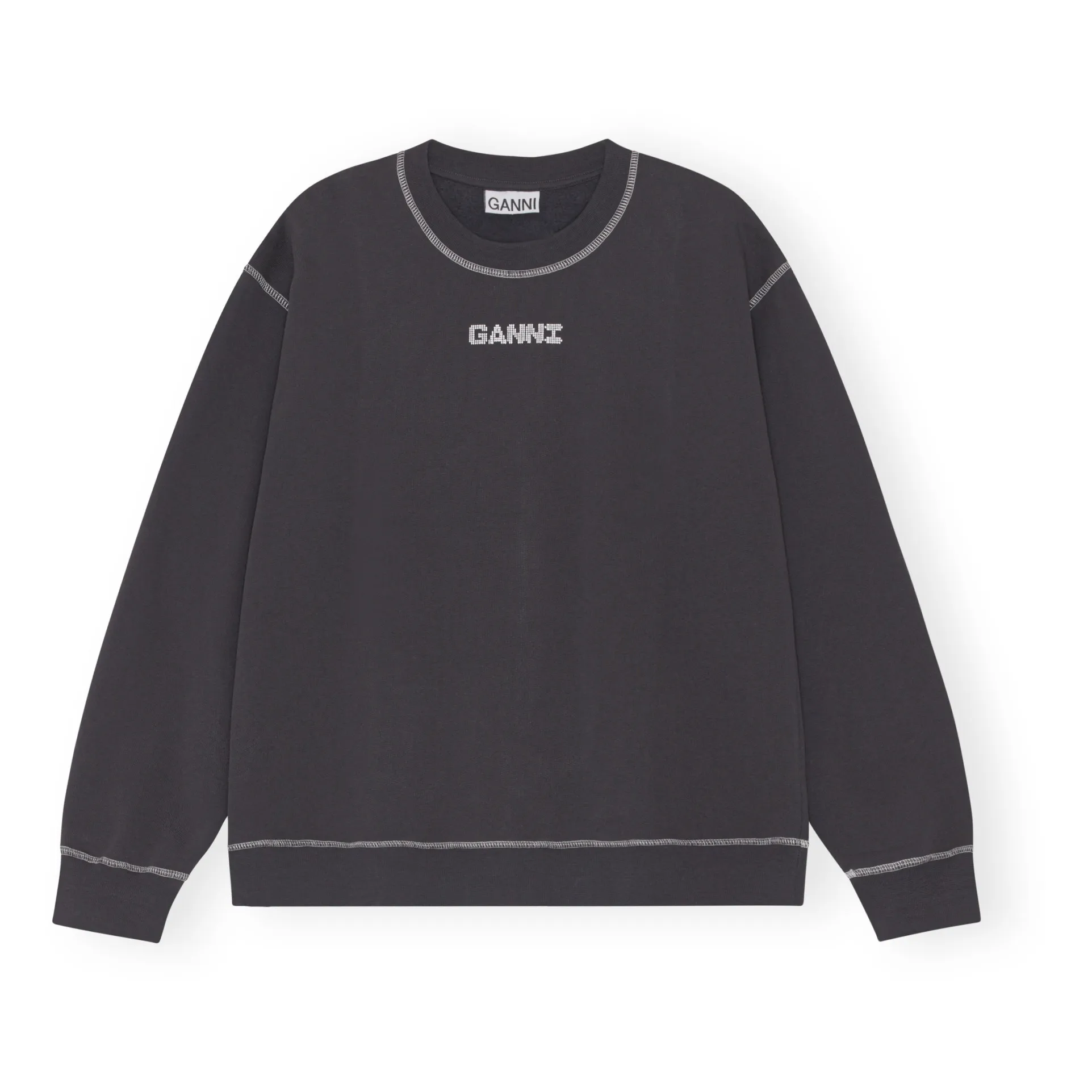 Ganni Black Isoli Dark Rose Relaxed Organic Cotton Sweatshirt