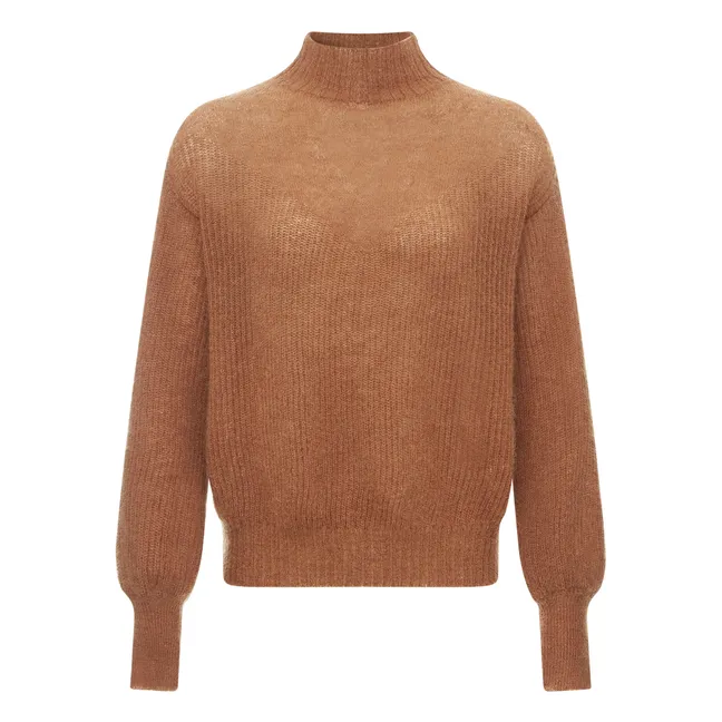 Mohair High-Neck Sweater | Brown