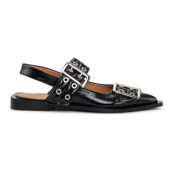 Large Buckle Patent Ballet Flats | Black- Product image n°0