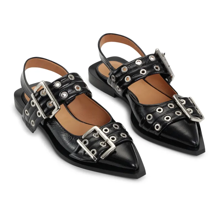 Large Buckle Patent Ballet Flats | Black- Product image n°3